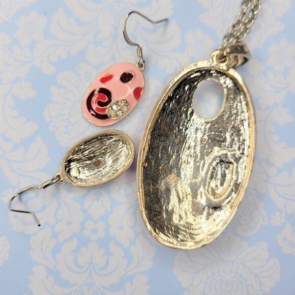 𝅺PINK Peach and Red Long Necklace with Matching Earrings - NWOT - Picture 4 of 5